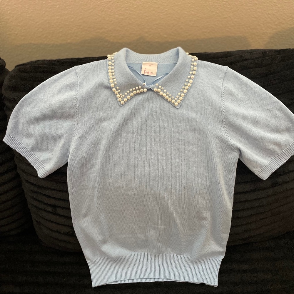 Baby Blue Collar Sweater Shirt
